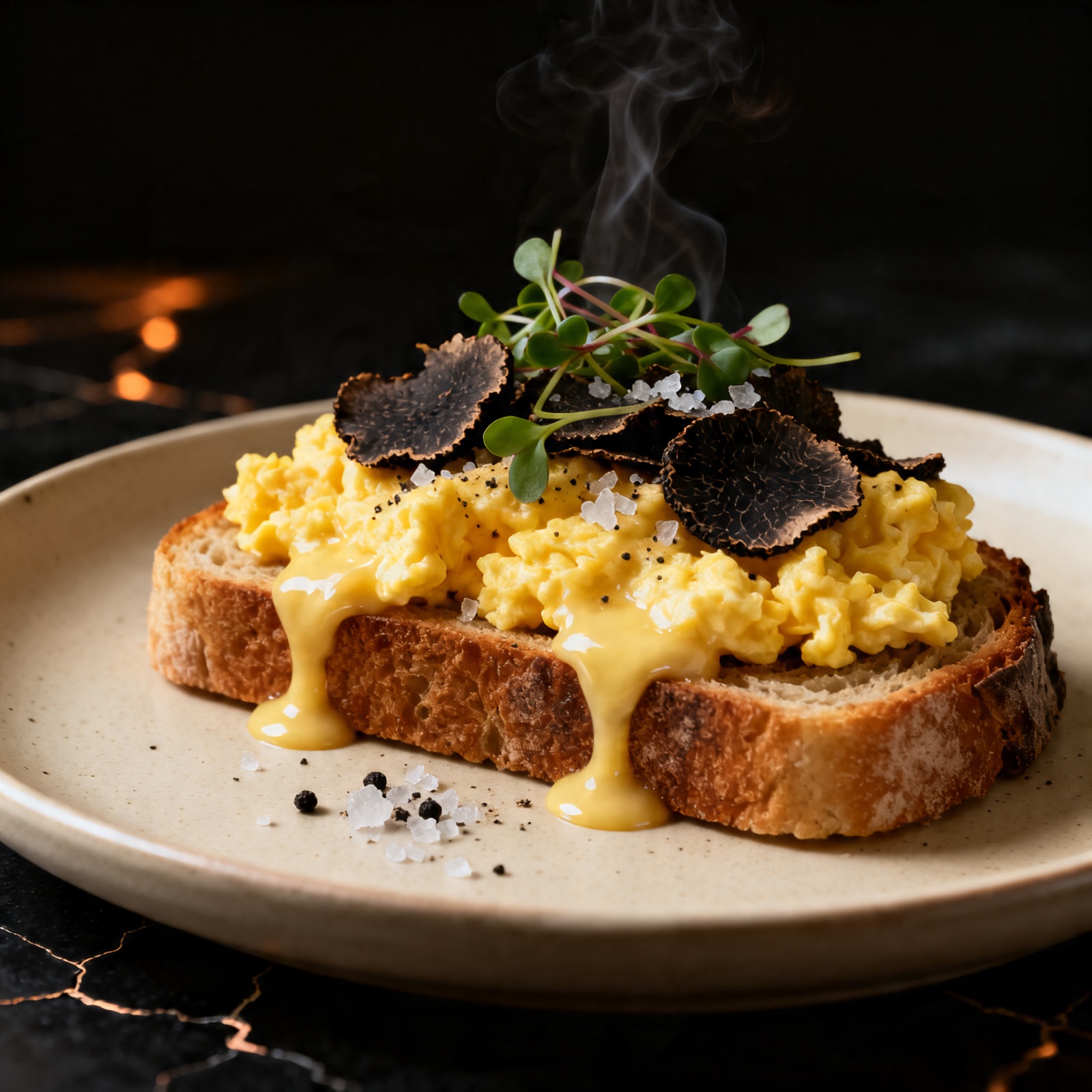Nüde café's signature truffle scrambled eggs on thick-cut sourdough
