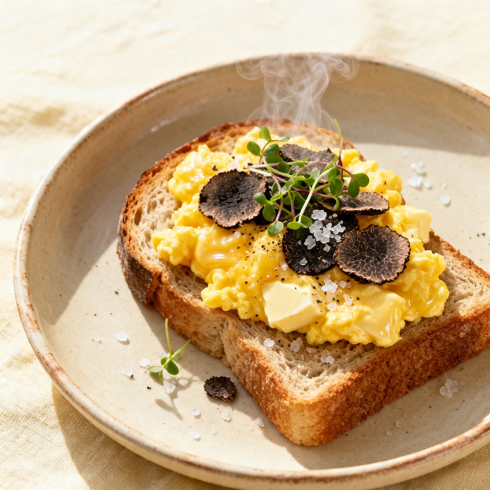 Truffle scrambled eggs on sourdough